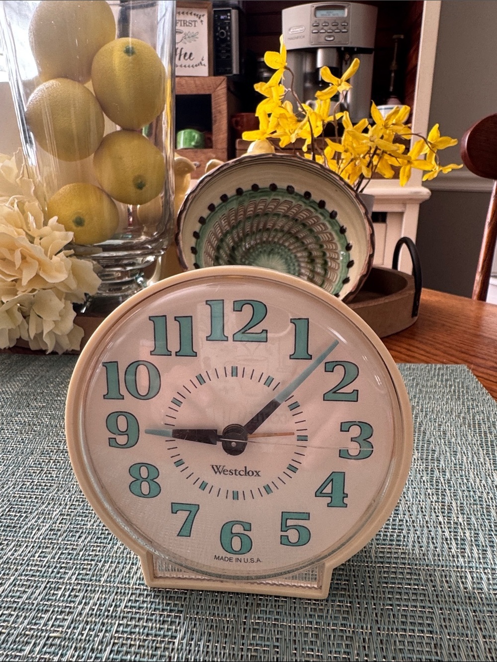 Vintage Westclox Alarm Clock Turquoise Blue Glow in the Dark Numbers Wind Up